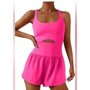 Anrabess Romper Running Exercise Workout One Piece Large Gym‎ Yoga Pink